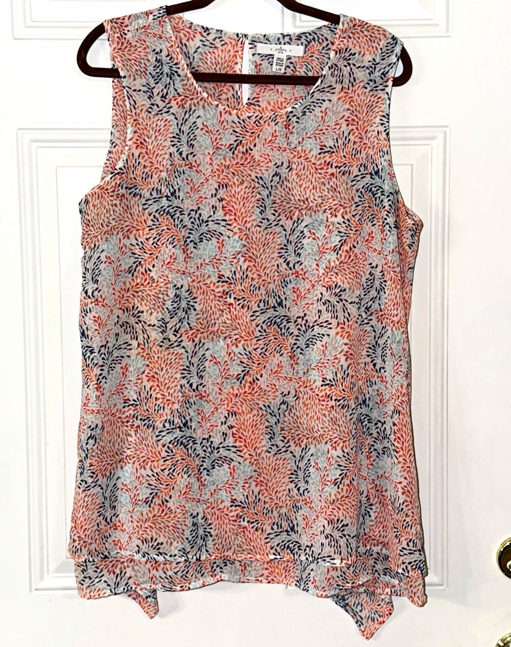 Fever Multicolor Floral Chiffon Sheer Blouse Round Neck Sleeveless Womens L